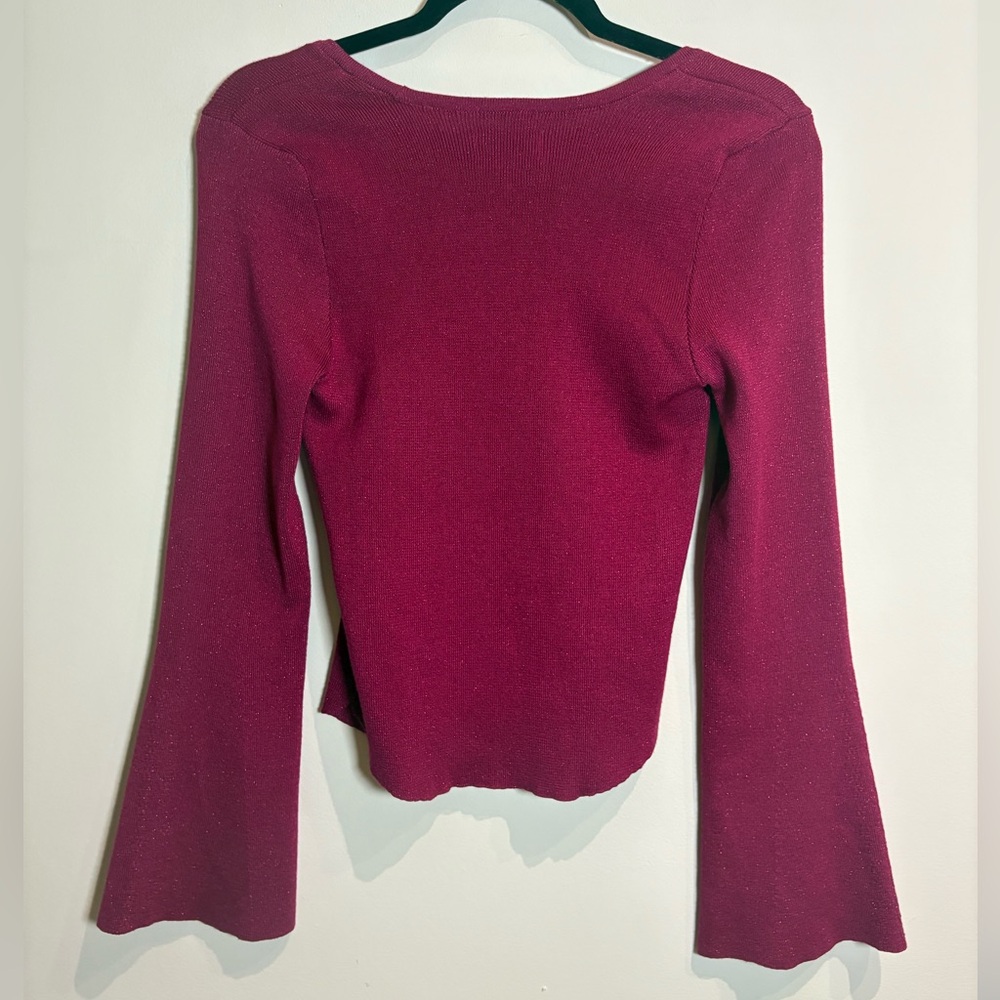 Anthropologie Maeve Shimmery Square-Neck Bell-Sleeve Sweater Raspberry Sz Small - Picture 10 of 10
